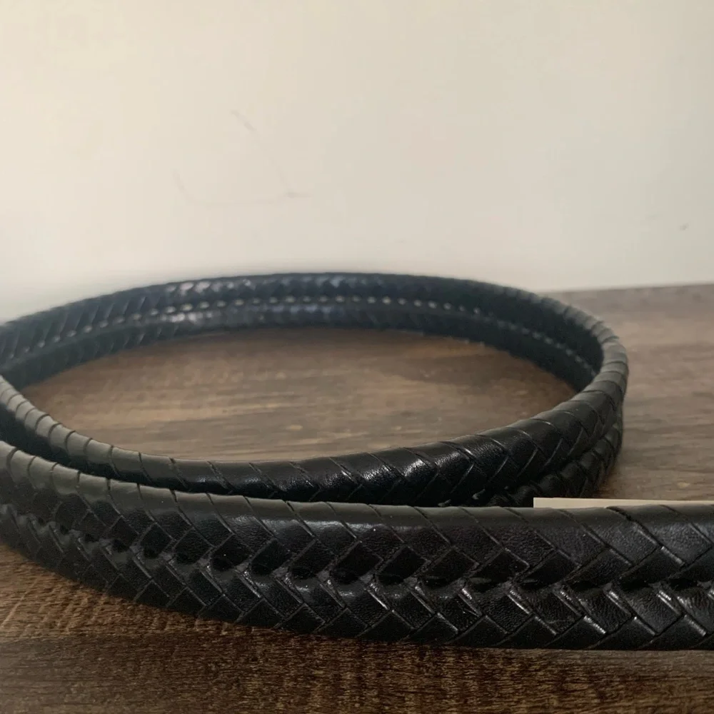 Vintage Coach 5922 Black Leather Belt Men’s 36 Braided Silver Buckle - Picture 3 of 5